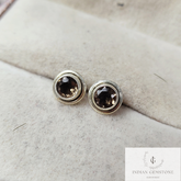 Classic Smokey Quartz Stud Earrings, Handmade Earring, 925Sterling Silver Jewelry, Round Shape Earring, Woman Jewelry, Wedding Earring, Gift